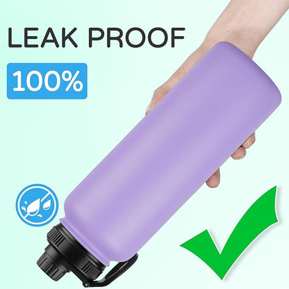 DOMICARE 40 oz Insulated Water Bottle, Vacuum Insulated Stainless Steel Sports Water Bottle with Straw Lid & Spout Lid, Leakproof, Reusable - Travel, Camping, Bike, Purple