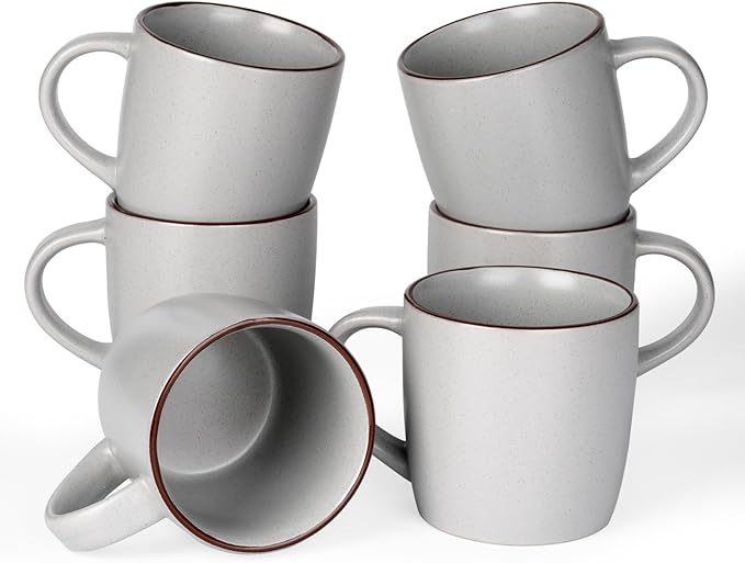 famiware Mercury Coffee Mugs 13 oz, Coffee Mugs Set of 6 with Handle, Cups for Latte, Hot Tea, Cappuccino, Mocha, Cocoa, Light Grey