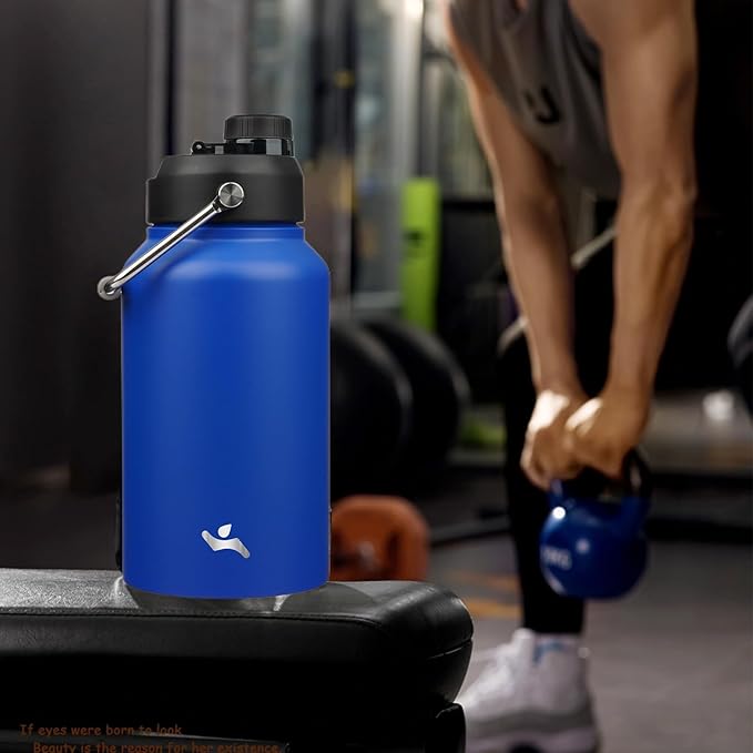 Jug with Handle,87 oz Insulated Water Bottle with Carrying Pouch, Double Wall Vacuum Stainless Steel Metal Bottle,Blue