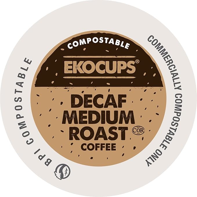 Ekocups Decaf Medium Roast Coffee Pods – Swiss Water Process, Compostable, Plant-Based & Freshness-Sealed – French Press-Quality Brew – K-Cup Brewer Compatible – 80ct
