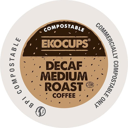 Ekocups Decaf Medium Roast Coffee Pods – Swiss Water Process, Compostable, Plant-Based & Freshness-Sealed – French Press-Quality Brew – K-Cup Brewer Compatible – 80ct