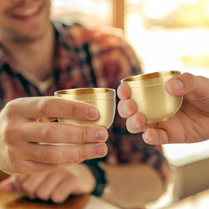 2 Pack Gold Shot Cups Solid Brass Shot Glasses 2-7/8oz Cool Shot Glasses Set Man Cave Decor Vodka Tequila Whiskey Gifts for Men