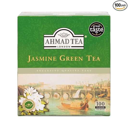 Ahmad Tea Jasmine Green Tea, Tagged Teabags without envelopes, 100 Count