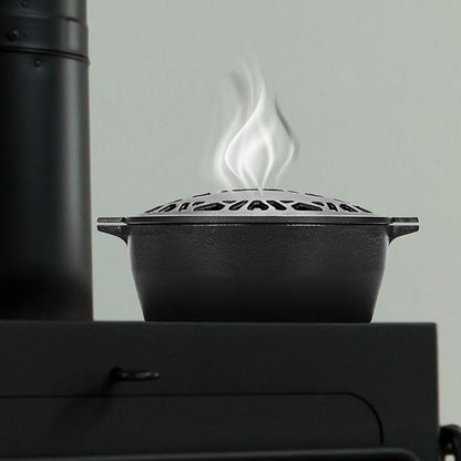Wood Stove Steamer 2.5 Quart, Humidifier with Decorative Deer Pattern, Cast Iron, Rust Resistant Matte Black