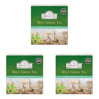 Ahmad Tea Green Tea, Green Tea Mint Teabags, 100 ct - Caffeinated and Sugar-Free (Pack of 3)