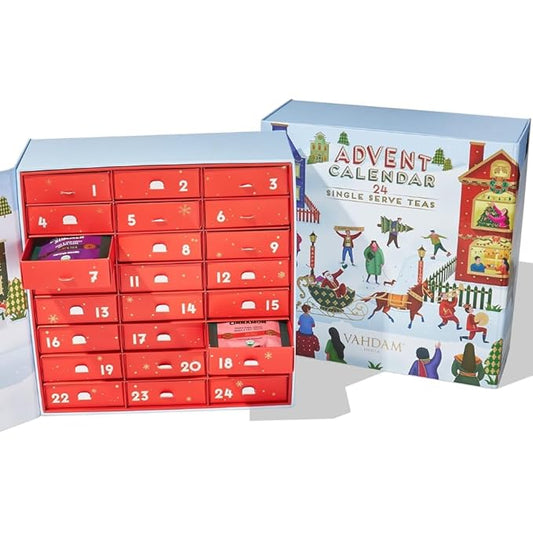 VAHDAM, Advent Calendar 2025 Tea Bags Limited Edition Holiday Gift Box - 24 Flavors, 5 Each | Christmas Advent Calendar 2025 for Adults | Advent Calendar 2025 Adult Women and Men