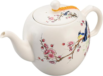 Teapot with Infuser Ceramic Tea Pot with Removable Stainless Steel Fliter for Loose Tea 15.80 OZ/450ml (1-2cups) Teapots for Tea Coffee Milk for Office Home Men Women White(Magpie)