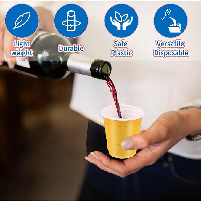 100 Pack 2 oz Plastic Shot Cups, Mini Disposable Shot Glasses, 2 oz Party Mini Cups for Bachelorette Party, Birthday, Parties Favor, Baby Shower Supplies (Multi Colors)