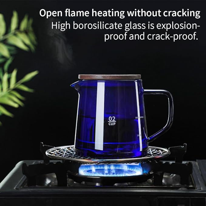 500ml Coffee Pot, Heat Resistant Borosilicate Glass Coffee Server, Glass Tea Pot with Wooden Lid Household Tea Kettle for Home Office (blue)