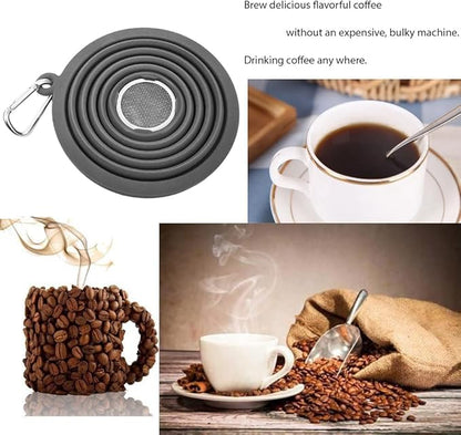 Collapsible Coffee Dripper Pour Over Coffee Filter, Silicone Reusable Coffee Maker,Paperless Coffee Brew Maker,Dishwasher Safe,Carabineer for Hiking, Backpacking,Camping,Home,Office(Grey)