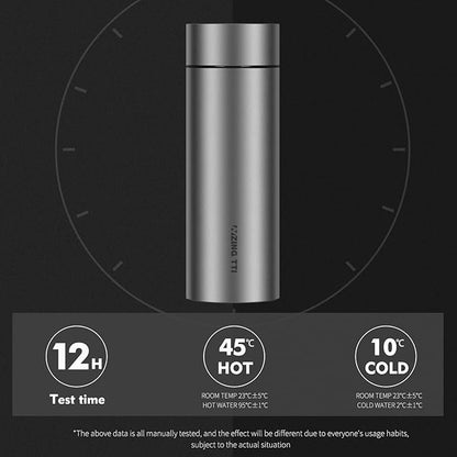 Pure Titanium Water Bottle with Tea Infuser, Double Wall Vacuum Insulated 15oz Titanium Cup for Hot/Cold Drinks, Tea & Coffee, Metal Travel Mug with Gift Box