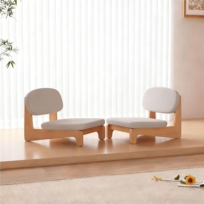 Vintage Tatami Chairs, Meditation Chair with Back Support, Floor Chairs with Cushion, Accent Meditation Floor Seat for Bay Window, Living Room, Bedroom