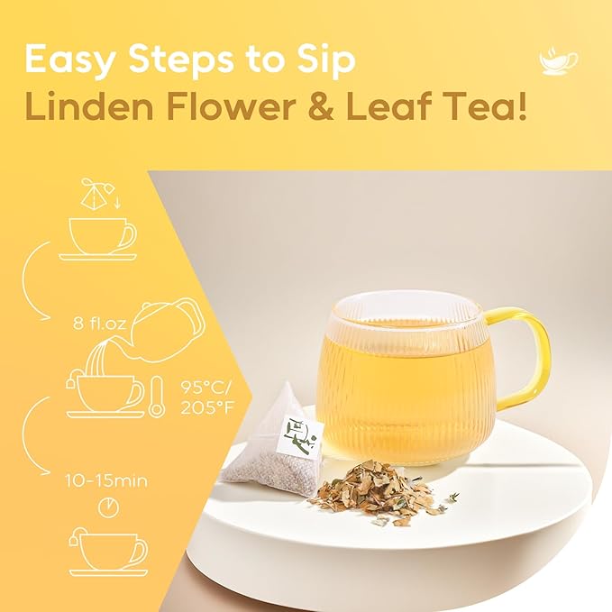 FullChea - Linden Tea, 36 Teabags, Linden Leaf and Flower - Natural Tilo Tea - Non-GMO - Caffeine-free - Support Respiratory & Boost Immune System