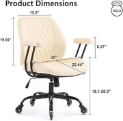 YFO Home Office Desk Chair Office Rubber Casters Ergonomic Computer Chair with Lumbar Support Adjustable Height Rolling Swivel Executive Task Armrests Chair， Cream Leather