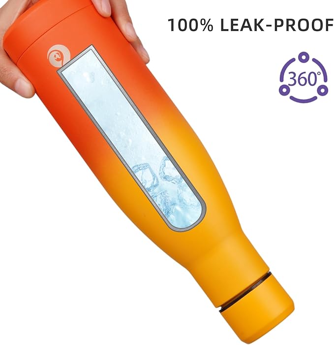 BJPKPK Insulated Water Bottle 17oz Stainless Steel Water Bottles Dishwasher Safe Reusable Metal Thermal Keep Cold and Hot,Sunset Orange