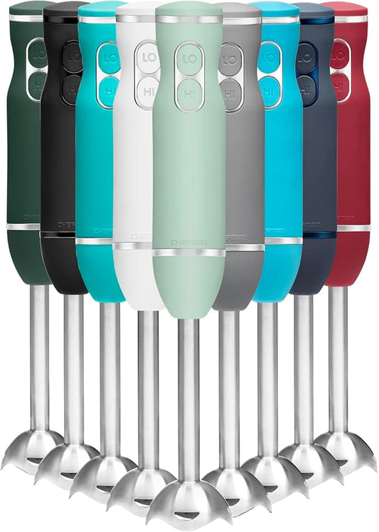 Chefman Immersion Stick Hand Blender with Stainless Steel Blades, Powerful Electric Ice Crushing 2-Speed Control Handheld Food Mixer, Purees, Smoothies, Shakes, Sauces & Soups, Sage
