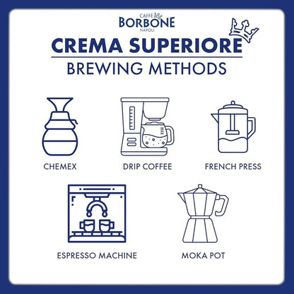 Caffe Borbone Whole Bean Coffee, Medium Roast Arabica and Robusta Blend, Crema Superiore, Rich and Smooth Italian Coffee, 2.2 lb Bag