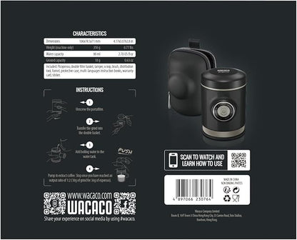 WACACO Picopresso Portable Espresso Maker Bundled with Protective Case, Pro-level Specialty Coffee Machine, Compatible Ultra-fine Grind, Manually Operated Travel Coffee Maker