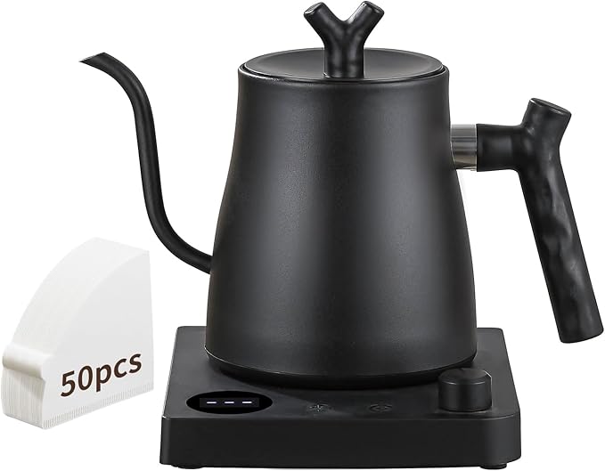 Water Kettle Electric,Gooseneck Electric Kettle with 50pcs Coffee Filter,±1℉ Temperature Control, Fast Heating, Stainless Steel Interior, Ideal for Precise Pour-Over Coffee and Tea