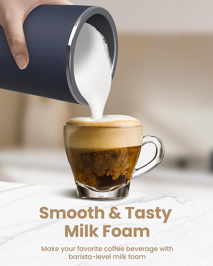 SIMPLETASTE Milk Frother, 4-in-1 Electric Milk Steamer, Automatic Warm and Cold Foam Maker and Milk Warmer for Latte, Cappuccinos, Macchiato, Dark Blue