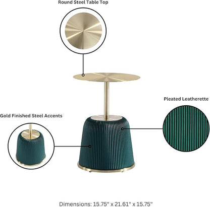 Manhattan Comfort Modern Anderson Coffee Table, 1.0 & 2.0 End Table, Upholstered in Green Leatherette with Ceramic Faux Tabletop and Gold Metal Tabletop- Set of 3