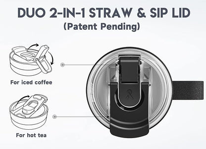 Meoky 40oz Tumbler with Handle, Stainless Steel Travel Mug with 2-in-1 Straw and Sip Lid, Vacuum Insulated Coffee Mug, 100% Leak Proof, Keeps Cold for 34 Hours or Hot for 10 Hours (Night)