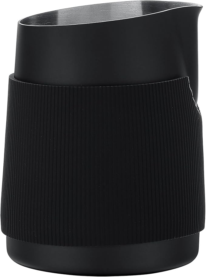 Normcore Handleless Milk Pitcher - Espresso Steaming Pitcher with Round Spout - 18/8 Stainless Steel Milk Frothing Jug, Black Non-Stick - Premium Barista Tools - Black - 15.2 oz (450 ml)