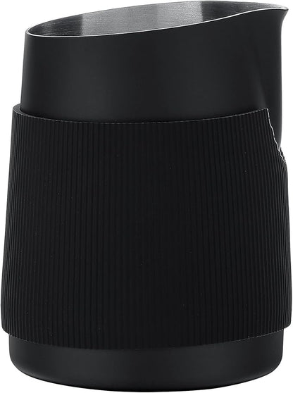 Normcore Handleless Milk Pitcher - Espresso Steaming Pitcher with Round Spout - 18/8 Stainless Steel Milk Frothing Jug, Black Non-Stick - Premium Barista Tools - Black - 15.2 oz (450 ml)