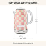 Load image into Gallery viewer, MACKENZIE-CHILDS Electric Kettle, Stainless-Steel Tea Kettle, Pink-and-White Rosy Check