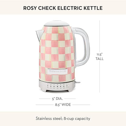 MACKENZIE-CHILDS Electric Kettle, Stainless-Steel Tea Kettle, Pink-and-White Rosy Check