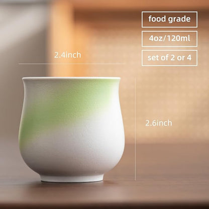 4-Oz Ceramic Espresso Cups Set - Multi-Color, Handle-Free Design for Home & Cafe | Dishwasher-Safe Stoneware Cups (Kiln turning green, 2)