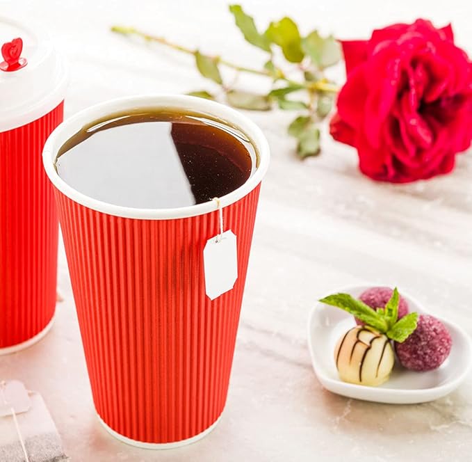 Restaurantware 16 Ounce Ripple Wall Disposable Coffee Cups, 500 Insulated Red Paper Tumblers with Rolled Rim Design, Lids Sold Separately for Hot Drinks like Tea, Hot Chocolate, and More