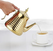 SANQIAHOME 1.2L(40oz) Stainless Steel Hammer Patterned Teapot With Removeable Infuser,Loose leaf cover,Gold