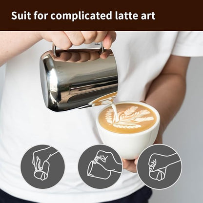 watchget Milk Frothing Pitcher 500ml/17oz Stainless Steel Espresso Steaming Pitcher Milk Coffee Cappuccino Latte Art Barista Steam Pitcher Milk Frothing Jug