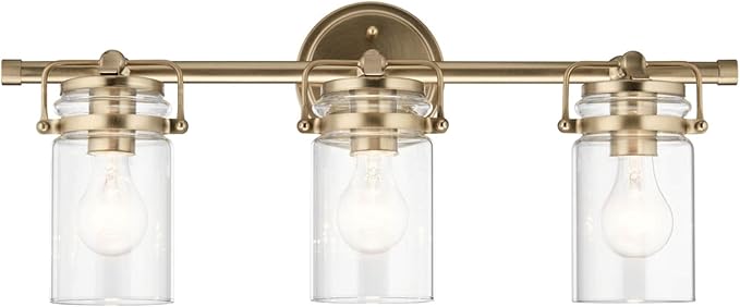 Kichler, Brinley 24" 3 Light Vanity Light with Clear Glass in Champagne Bronze for Bathroom and Powder Room, (24" W x 10.25" H), 45689CPZ