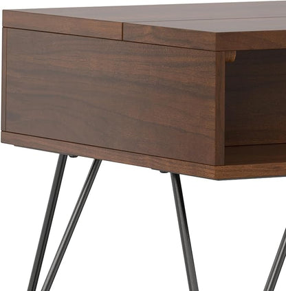 SIMPLIHOME Hunter Lift Top Coffee Table - 48 inch Wide Solid Walnut Veneer and Metal Industrial Cocktail Table, Functional Living Room Table with 2 Storage Cubbies and Hairpin Legs