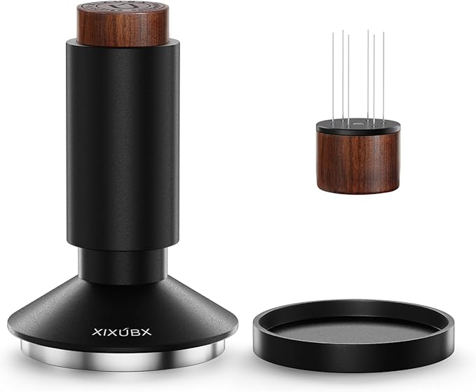 58.35mm Espresso Tamper & Magnetic WDT Tool, Barista Cofee Tamper with Spring Loaded, Anodized Aluminum Alloy Handle, Stainless Steel Corrugated Base with Cover for Portafilter Basket