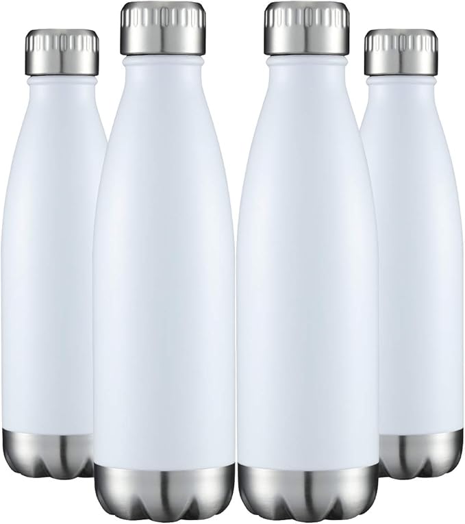 HASLE OUTFITTERS 17oz Stainless Steel Water Bottles Bulk, Vacuum Insulated Water Bottles Double Walled Powder Coated Reusable Metal Sports Water Bottles Keep Drinks Hot and Cold, White, 4Packs