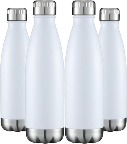 HASLE OUTFITTERS 17oz Stainless Steel Water Bottles Bulk, Vacuum Insulated Water Bottles Double Walled Powder Coated Reusable Metal Sports Water Bottles Keep Drinks Hot and Cold, White, 4Packs