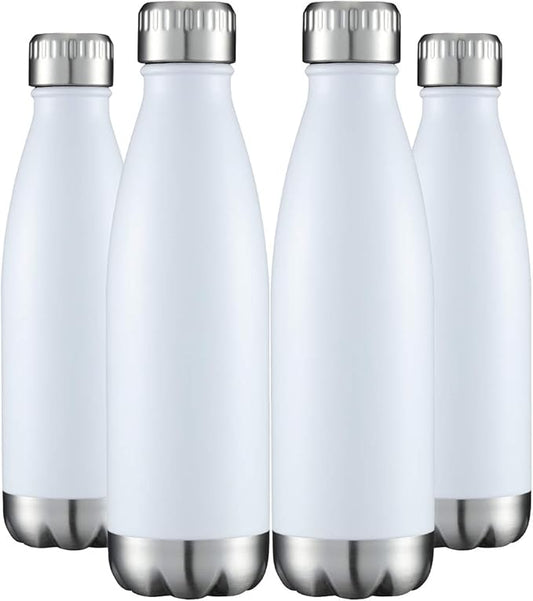 HASLE OUTFITTERS 17oz Stainless Steel Water Bottles Bulk, Vacuum Insulated Water Bottles Double Walled Powder Coated Reusable Metal Sports Water Bottles Keep Drinks Hot and Cold, White, 4Packs