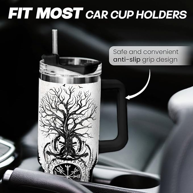 Viking Gifts for Men, 40oz Stainless Steel Insulated Coffee Tumbler With Lid & Straw, Travel Cup Gift for Husband Dad, Christmas Birthday