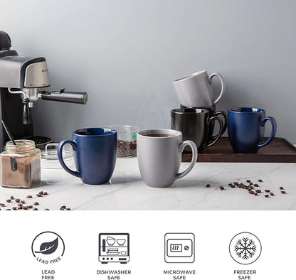 AmorArc 12 oz Coffee Mugs, Matte Coffee Cups with Large Handle for Man, Woman, Ceramic Coffee Mugs Set of 12 for Latte/Cappuccino/Cocoa/Milk, Dishwasher & Microwave Safe, Multi-Color