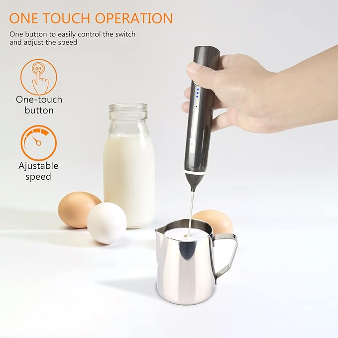 Delm Milk Frother Electric USB Stainless Steel Accessory - Frother Wand Foam Maker for Lattes - Milk Frother Handheld for Cappuccino, Frappe, Matcha, Hot Chocolate - Frother for Coffee (white)