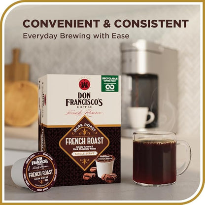 Don Francisco's French Dark Roast Coffee - 24 K-Cup Compatible Single-Serve Pods - Bold, Smoky Flavor with Chocolate Notes - 100% Arabica - Compatible with Keurig Brewers
