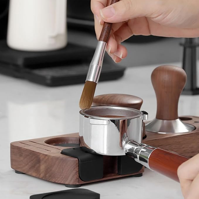Wooden Espresso Tamping Station, Portafilter Tamping Stand Espresso Coffee Organizer Box Fit for Storage 51, 53, 58MM Espresso Tamper Mat Portafilter Holder, (Accessories not included)