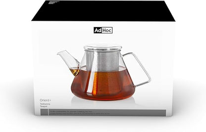 AdHoc Orient+ Glass Teapot - Tea Kettle and Removable Infuser for Loose Leaf Tea - Large Glass Teapot for Stove Top - Small Tea Kettle - 50 fluid oz.