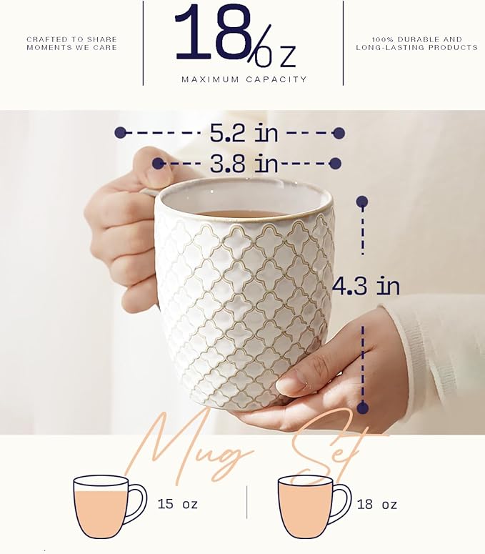 getstar Coffee Mugs Set of 4, 18 oz Ceramic Coffee Mug Microwave and Dishwasher Safe, Coffee Cups Ceramic with Big Handle