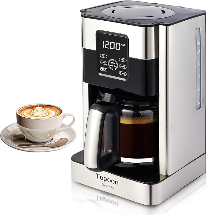 Coffee Maker, 12-Cup Glass Carafe, Programmable, Touch Screen, Keep Hot Plate,Reusable Filter, Stainless Steel