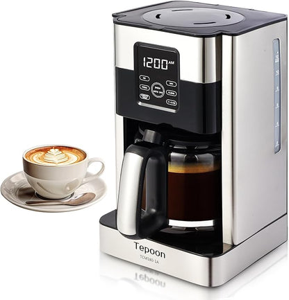Coffee Maker, 12-Cup Glass Carafe, Programmable, Touch Screen, Keep Hot Plate,Reusable Filter, Stainless Steel
