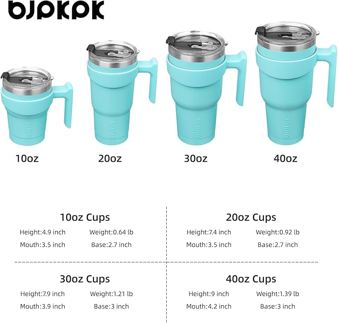 BJPKPK Tumbler With Handle 10 oz Stainless Steel Tumbler With Lid And Straw Insulated Coffee Cups,Turquoise